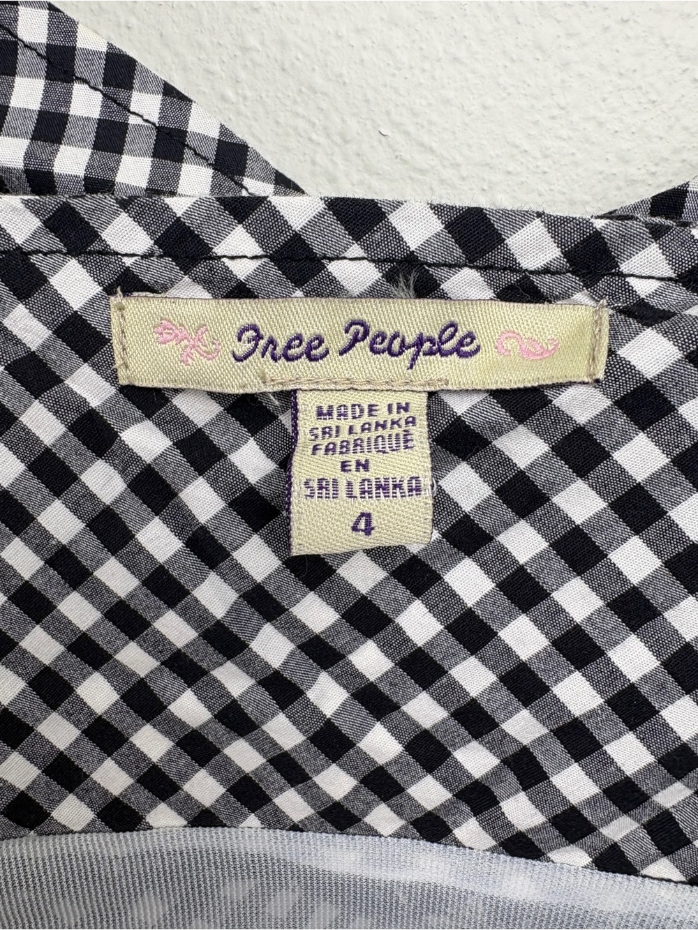 Free People Black&White Gingham Spaghetti Strap Mini Dress Cottagecore Coquette - Picture 4 of 9